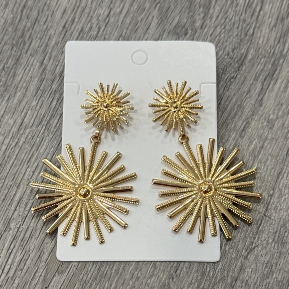 Gold Starburst Sunburst Boho Drop Earrings Dangle Women’s Fashion Jewelry - Picture 1 of 10